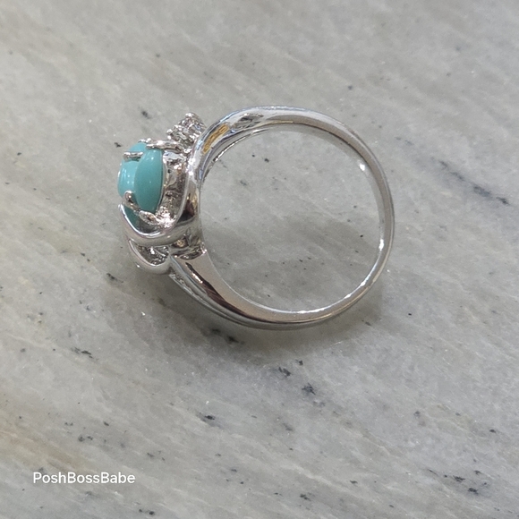 Blue stone real diamond accent stones size 5 925 sterling silver ring - Picture 9 of 15